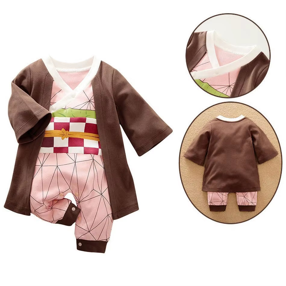 0-18 Months Anime Baby Rompers Newborn Cosplay Costume Infant Akatsuki Nezuko Tanjirou Cotton Clothes Boys Girls Kids Outfit